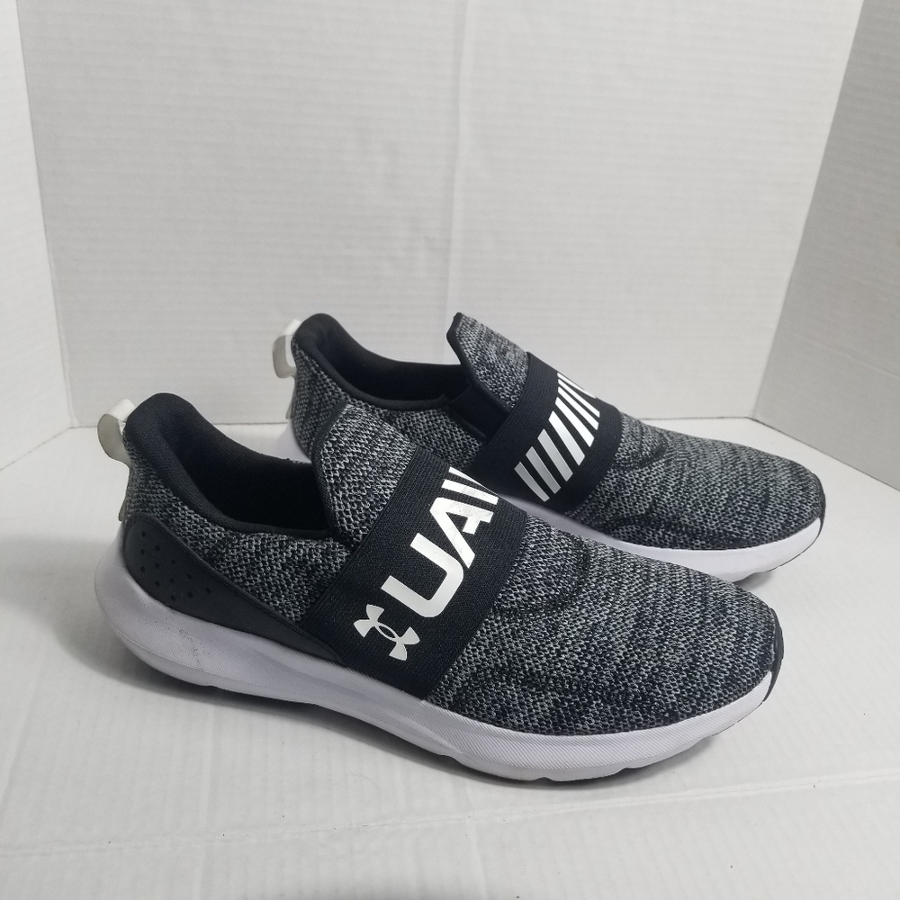 UNDER ARMOUR MEN'S BLACK, GRAY, AND WHITE SLIP-ON SHOES SIZE 12